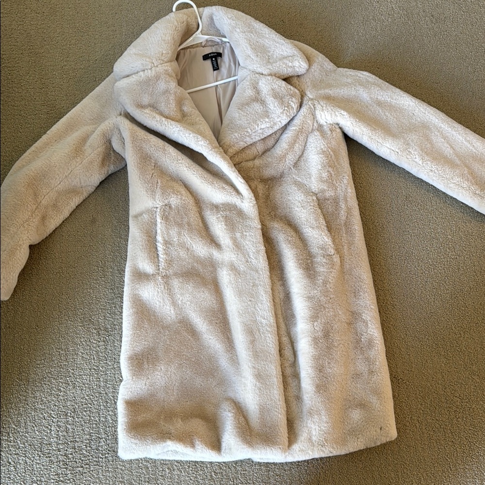 Women's Cream Faux Fur Coat